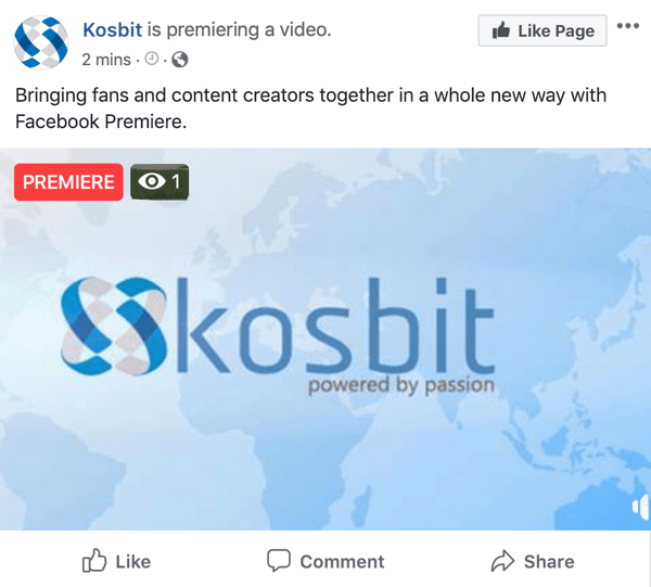 Facebook Premiere -esimerkki: Kosbit, video-ensi-ilta