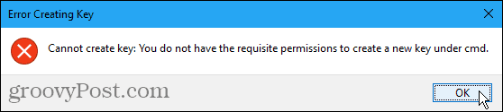 Avainvirhettä ei voi luoda Windowsin rekisterissä