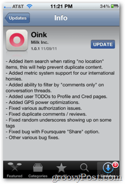 Oink 1.0.1 -päivitys Apple App Storesta