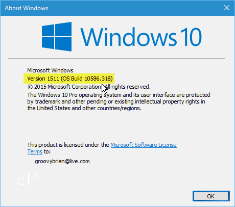 Windows 10 -versio 1511 Build 10586-318