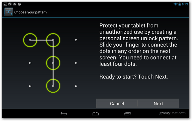Aseta näytön lukitus Google Nexus 7 Tablet -sovellukseen