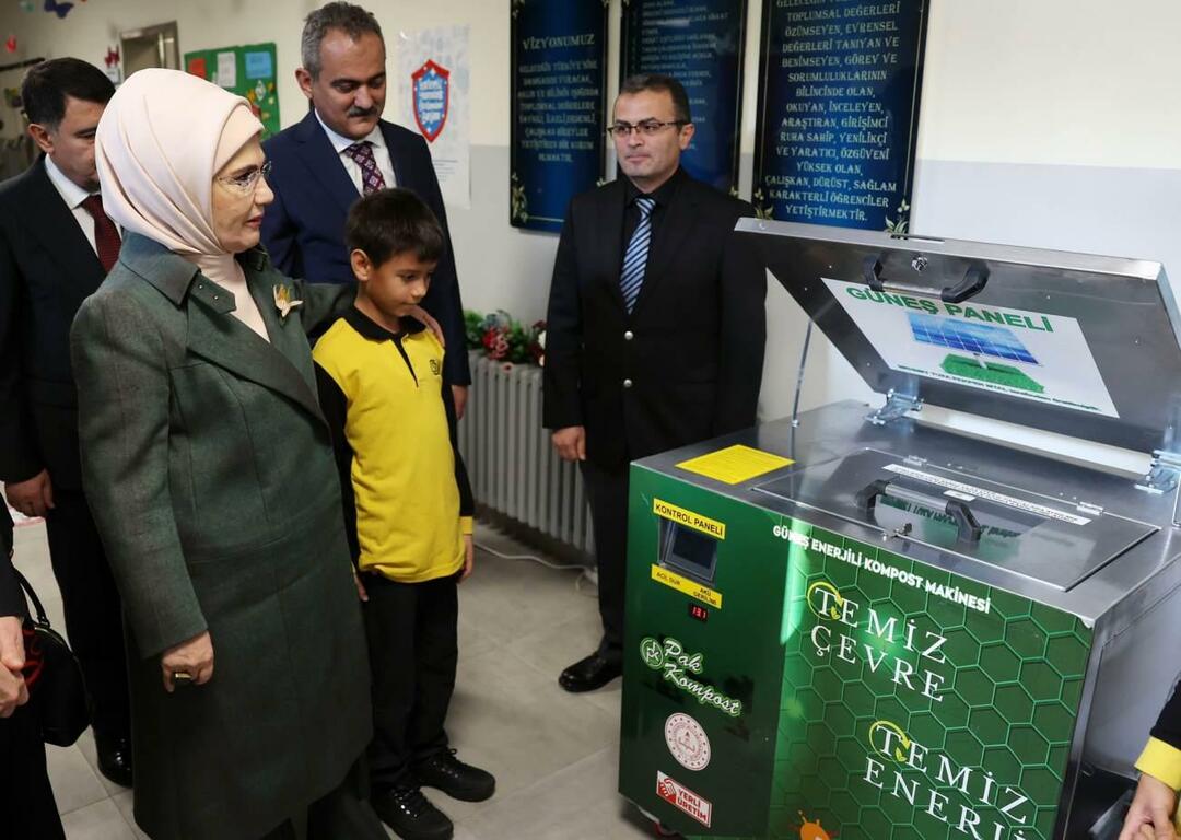 Emine Erdoğan tarkisti Ostimin alakoulun zero waste -käytännöt