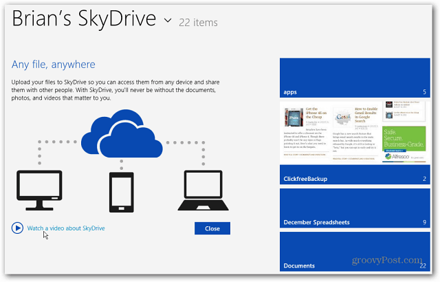 Uusi SkyDrive-aloitusnäyttö