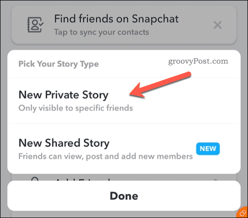 Luo uusi Snapchat-yksityinen tarina