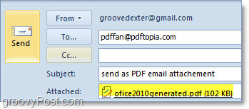 automaattisesti konvertoidun ja liitetyn pdf-tiedoston lähettäminen Outlook 2010: een