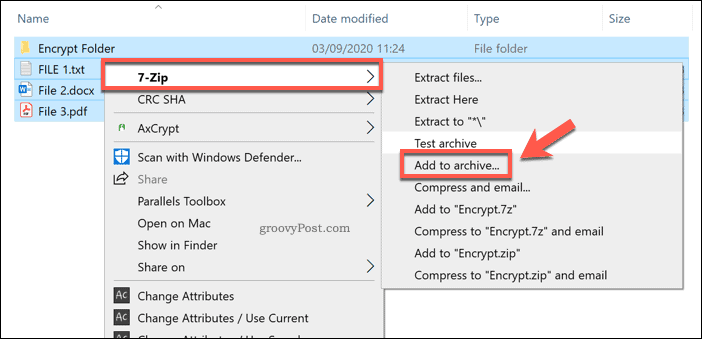 Lisääminen uuteen 7-Zip-arkistoon Windows 10: ssä