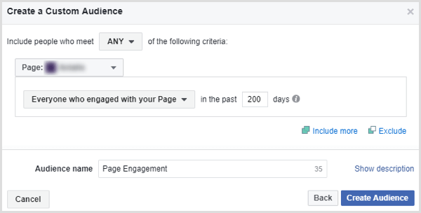 facebook luoda sivun sitouttamisen mukautetun yleisön