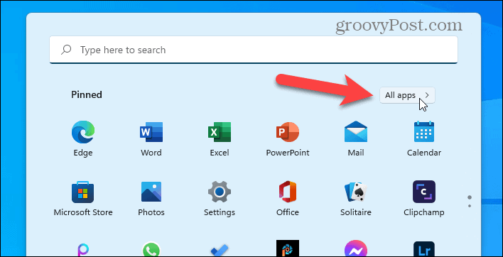 Napsauta Windows 11:n Käynnistä-valikosta Kaikki sovellukset