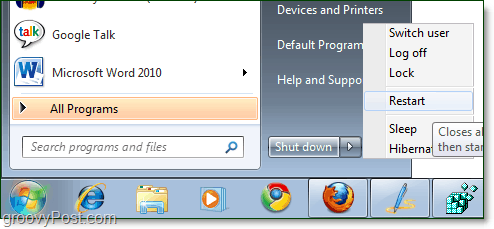 käynnistä tietokoneen Windows 7 uudelleen