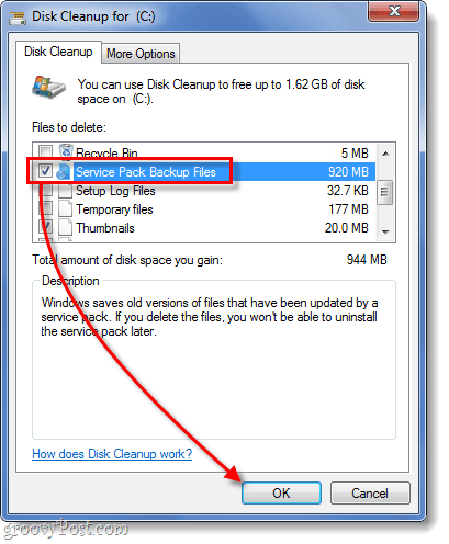 huoltopaketin varmuuskopiotiedostojen puhdistus Windows 7: ssä