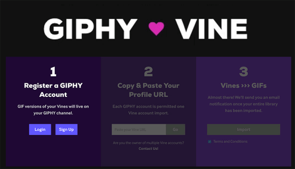 GIPHY esitteli uuden GIPHY ❤ Vine -työkalun, joka voi muuntaa kaikki luomasi viiniköynnökset jaettaviksi GIF-tiedostoiksi.