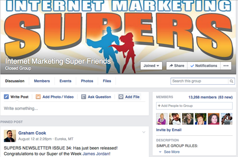 Internet-markkinoinnin super ystävien Facebook-ryhmä