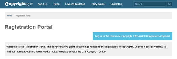Käytä Copyright.gov: n rekisteröintiportaalia opastaaksesi prosessin läpi.