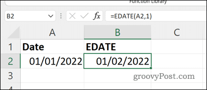 EDATE-kaavan tulos Excelissä