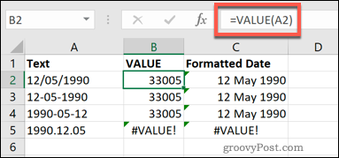 VALUE-funktio Excelissä