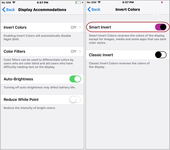 iOS Dark Mode -asetukset kääntävät värit