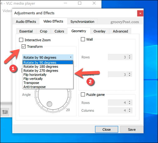 Esiasetettujen kiertojen asettaminen VLC: ssä Windowsissa