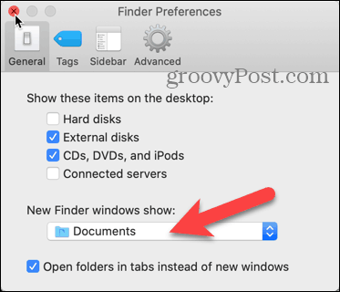 Napsauta Uuden Finderin ikkunanäyttösivua Macin Finderin oletusasetuksissa