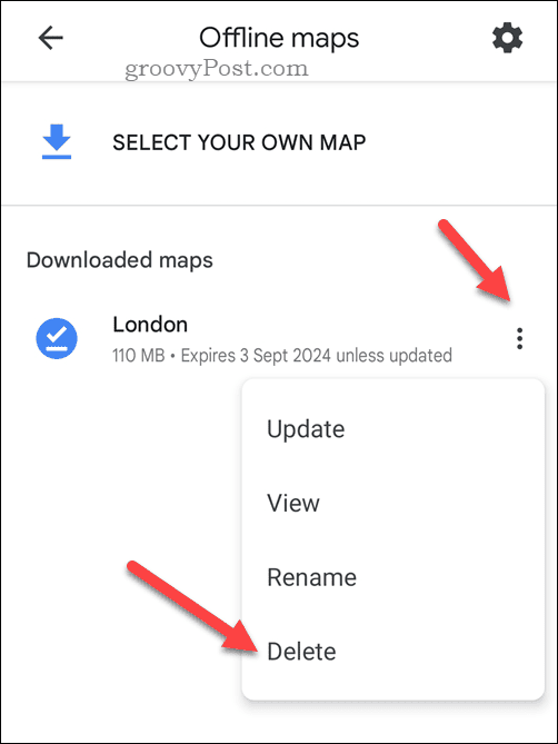 Poista offline-tilassa oleva Google Maps -kartta