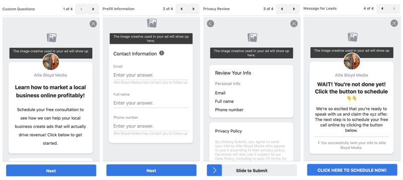 facebook-liidimainokset luovat uuden liidilomakevaihtoehdon esikatselemaan liidilomakkeen asetuksia ja vaihtoehtoja ennen julkaisua