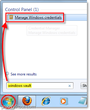 päästä Windows-holviin Käynnistä-valikon haku Windows 7: ssä