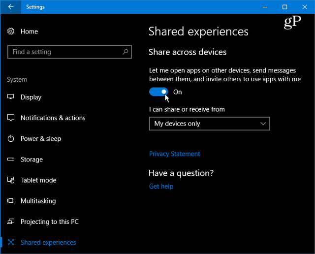 Jaettujen kokemusten käyttöönotto ja käyttö Windows 10: ssä