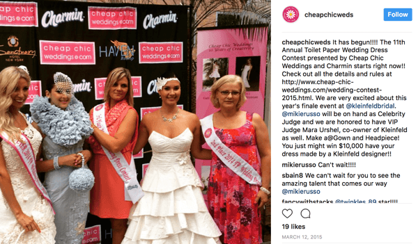 Charmin on yksi vuosittaisen sosiaalisen kilpailun sponsoreista, jossa asiakkaat tekevät hääpukuja wc-paperista. Vuoden 2015 kilpailussa Kleinfeld Bridal osallistui myös palkintoon palkinnolla voittajalle räätälöidyn mekon.