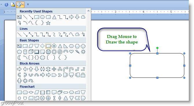 Microsoft Word 2007 Piirrä muoto vetämällä hiirtä