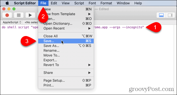 Valitse Mac> File> Save for Script Editor