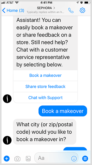 Messenger-botin avulla Sephora täyttää liidit makeover-tapaamisille.
