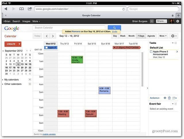 Google-kalenteri iPad