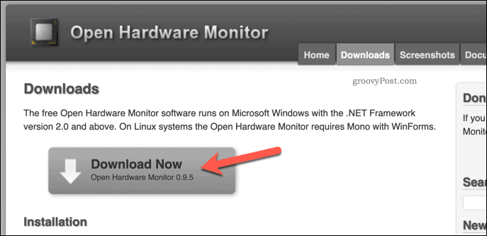 Avaa Hardware Monitor -lataussivu
