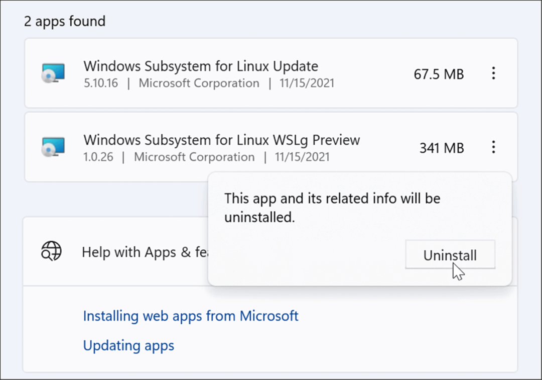 tarkista Linuxin asennuksen poistaminen Windows 11:stä