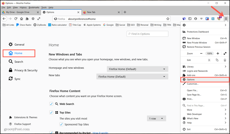 Firefox Options Home Windowsissa