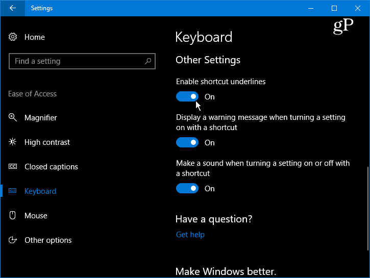 Tee Windows 10 alleviivaus ja korosta -valikon pikanäppäimet