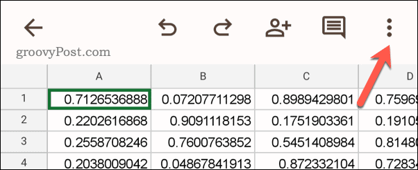 Avaa Google Sheets -valikko mobiililaitteella