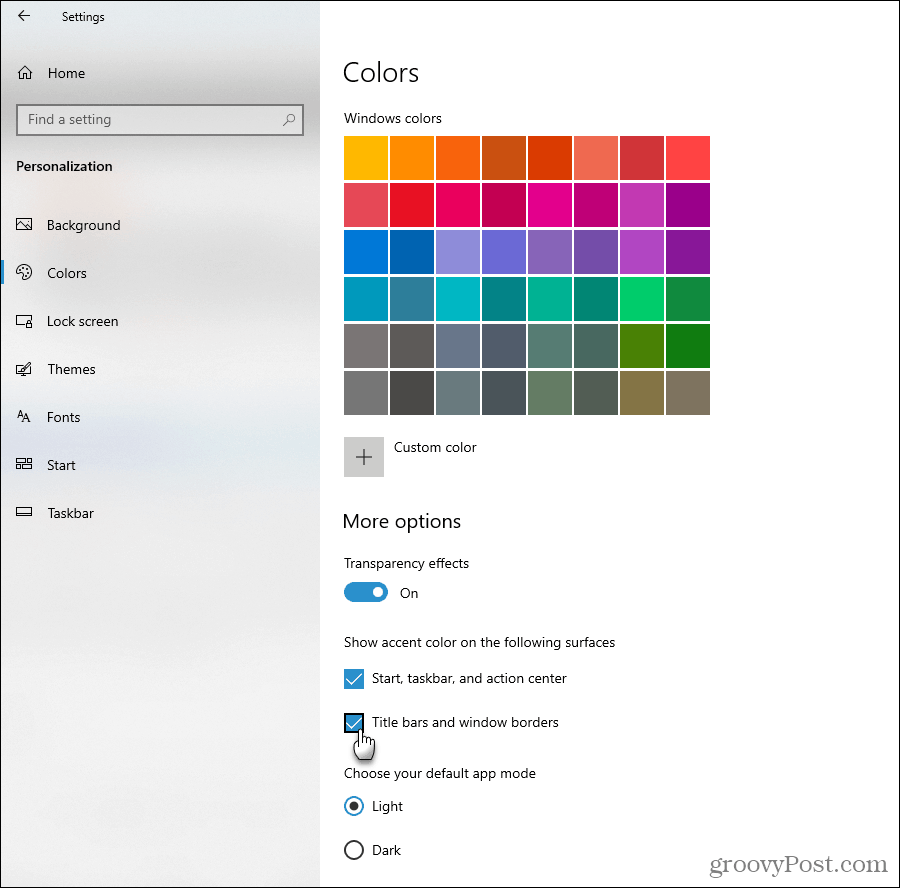 Näytä korostusvärivaihtoehdot Windows 10: ssä