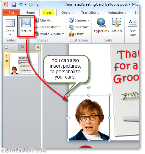 Lisää kuvia tervehdyskorttiin Powerpointista