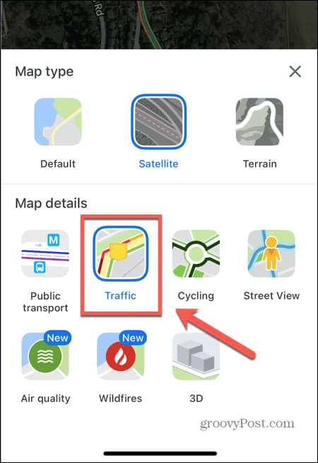google maps live-liikenne käytössä