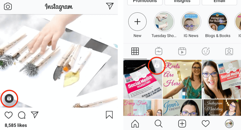 Instagram-rullakuvake, joka näkyy syötepostissa ja profiiliruudukon neliössä