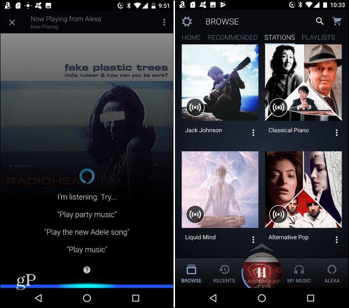 Käytä Alexaa Handsfree Control -sovellukseen Amazon Music App for Android tai iOS -sovelluksessa