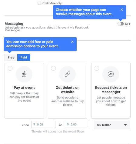 Facebook näyttää testaavan vaihtoehtoa, jonka avulla ihmiset voivat esittää kysymyksiä Facebook Messengerin kautta, lisätä ilmaiseksi tai maksettu pääsyvaihtoehto tapahtumaan ja määritä lippujen hintaluokka Facebook-tapahtumaa perustettaessa Sivu.