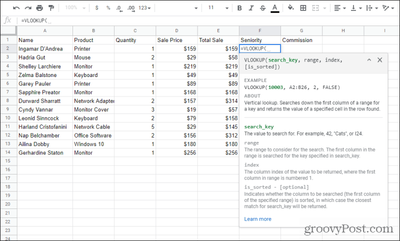 kirjoittamalla vlookup-toiminto