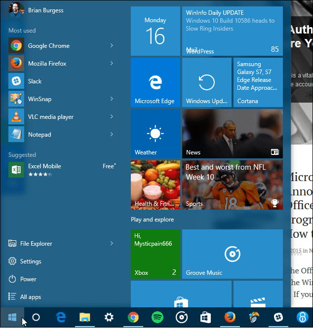 Windows 10 Käynnistä kolme saraketta