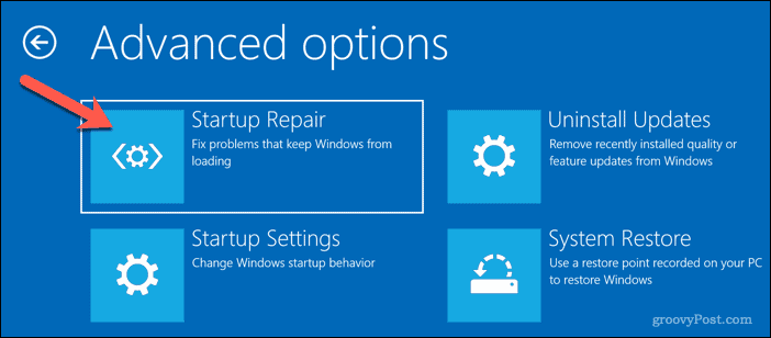 Automaattisen korjauksen suorittaminen Windows 10: ssä