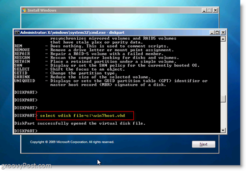 Windows 7 Native VHD -asennus Dual Boot Valitse VHD CMD-kehotteesta