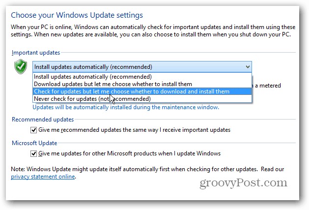 Aseta Windows 8 näyttämään päivityspöytäilmoitus