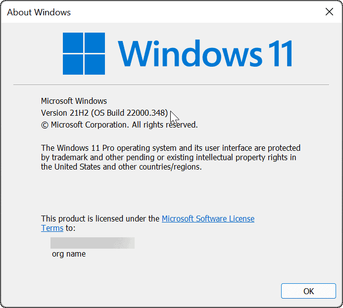 Versio ja rakenne Windows 11 winver-komennolla
