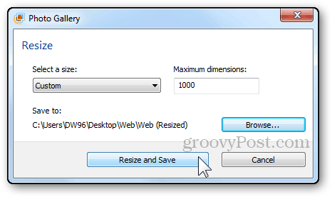 valokuvien koon muuttaminen opetusohjelman Windows Live kuvagalleria koon muuttaminen ja tallennus -painikkeen viimeisen vaiheen viimeistely