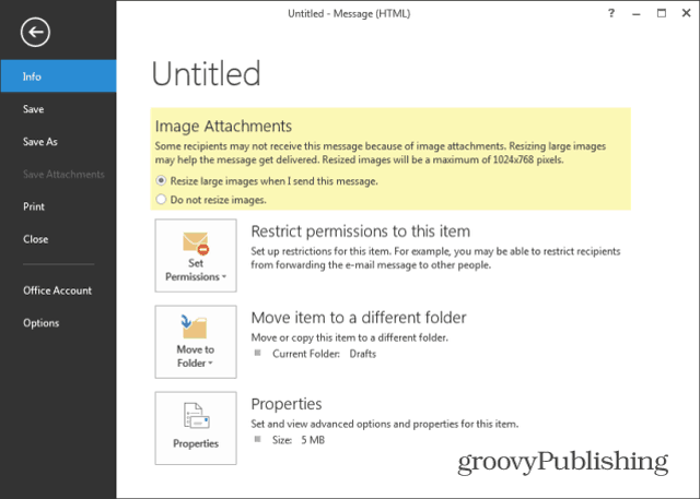 Outlook 2013 -kuvien koon muuttaminen viestiksi